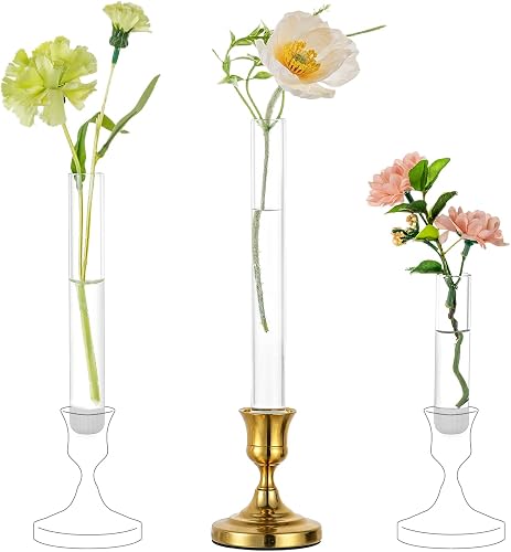 Glass Bud Vases for 0.87" Candlestick, 3 Pcs Single Flower Vases | Clear Skinny Tube for Taper Candle Holders, Plant Propagation, 3.9"/5.9"/7.8", Floral Arrangements for Tables, Home Decor