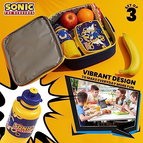 SONIC THE HEDGEHOG Kühltasche Klein Kinder 3-tlg Lunchtasche Lunchbox Kinder 430 ml Trinkflasche Brotdose Schule Jungen Brotdose