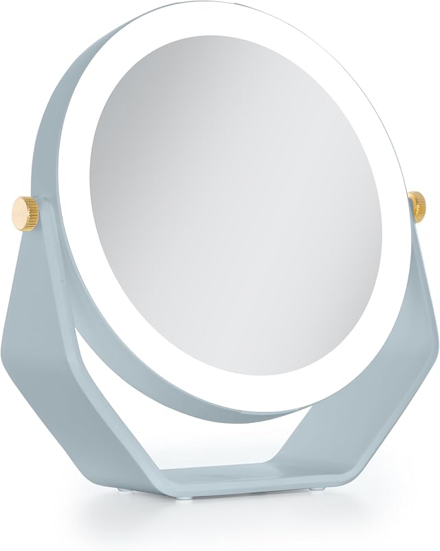 Espelho de maquiagem com iluminação Zadro, 20,32 cm, aumento 5X/1X, rotação de 360°, azul French Blue