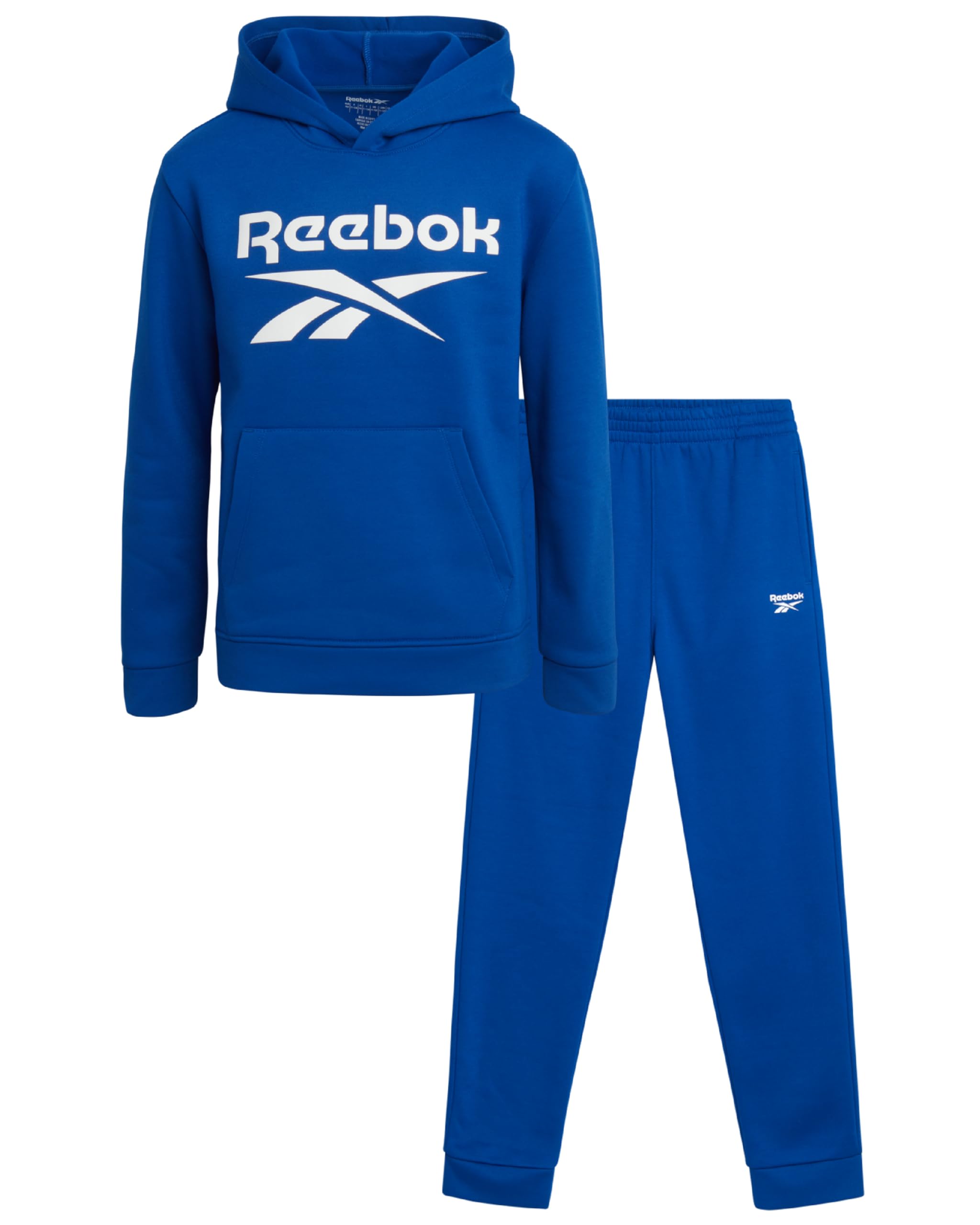 Reebok Boys' Active Sweatsuit - 2 Piece Performance Fleece Hoodie Sweatshirt and Jogger Sweatpants - Activewear Set (8-14), Vector Blue, 10
