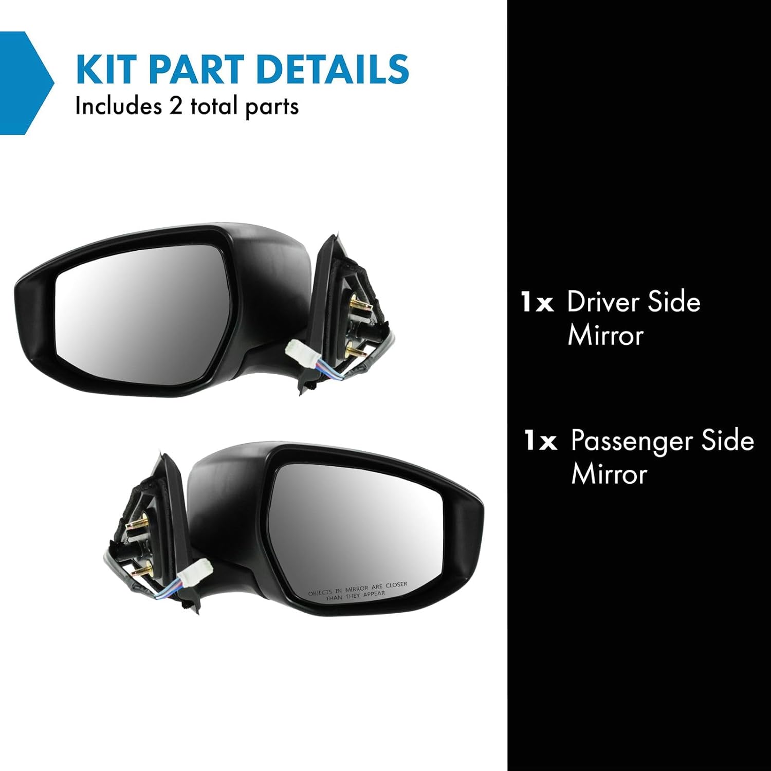 TRQ 2 Piece Driver and Passenger Side Mirror Assembly Set Electric Adjustment Non-Heated No Memory Black Compatible with 2013-2018 Nissan Altima With Turn Signal NI1320224 NI1321224