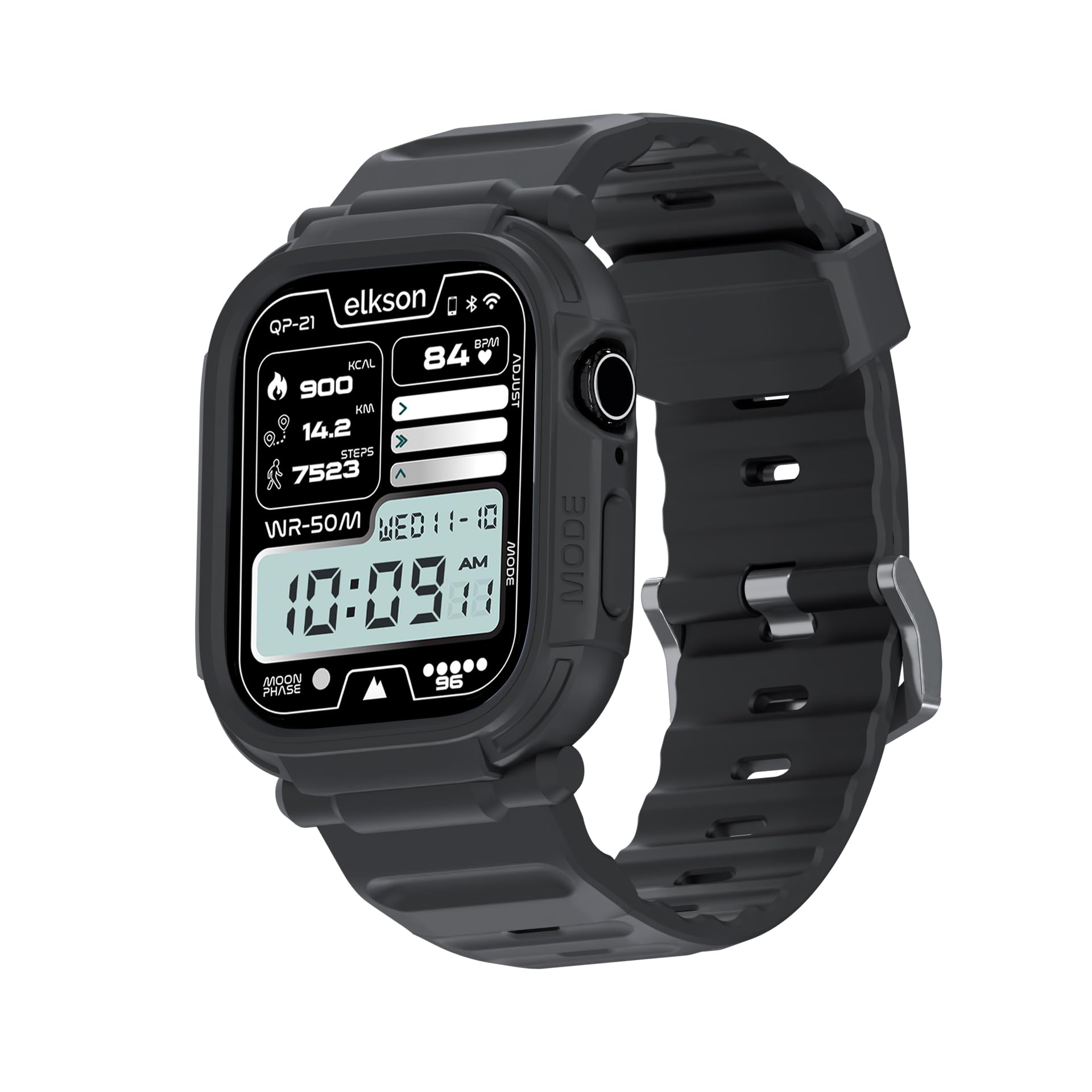 elkson 44mm/45mm Bands Case for Apple Watch Series SE3 9/8/7/6/5/4 SE, Rugged Heavy Duty Bumper Tactical Strap Quattro Pro for iWatch Men, Military Grade Durable Protective Shockproof Cover, Black
