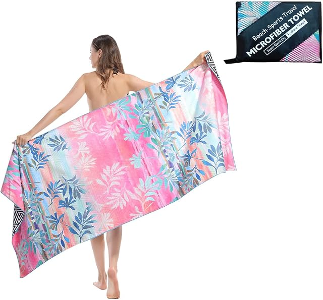 Microfibre Beach Towel,Quick Dry Sand Free Compact Towel Perfect for Picnic, Swimming, Holiday, Lightweight Adults Beach Towel Blanket for Girls Includes Bag (71*31.5in, Pink clouds)