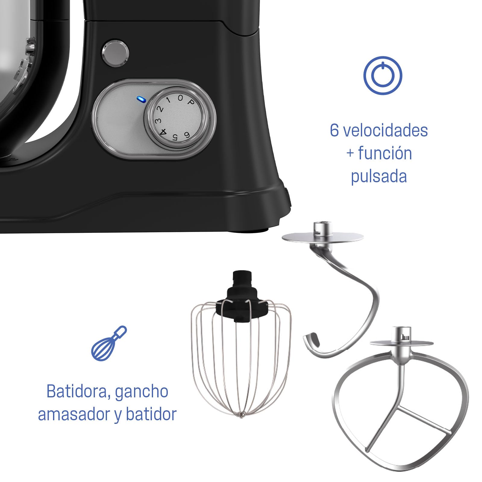 Westinghouse Batidora de pie Retro - 1200W - Tazón de cocina 5L - Robot de cocina - Batidora de cocina - Procesador de alimentos - Negro