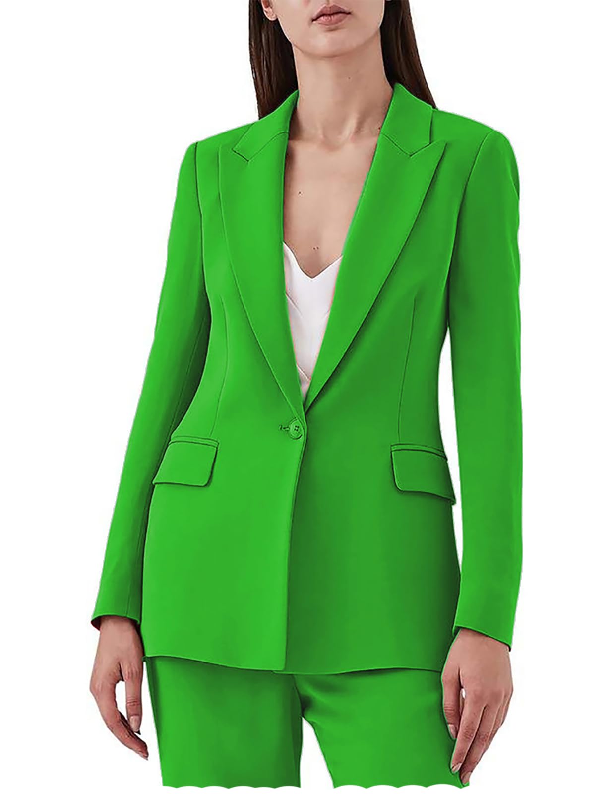 Womens 2 Piece Suit One Button Business Work Office Pant Suits for Women Dressy Slim Fit Blazer Jacket