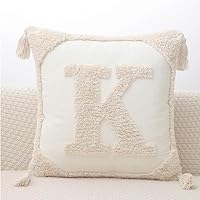 Vista 14 de Fundas de almohada con monograma y borlas de 18 x 18 pulgadas, fundas de almohada modernas de lona de algodón con letras del alfabeto A, para sofá
