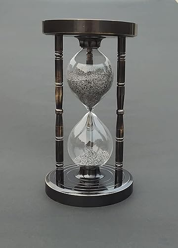 Miniatura 5 de Temporizador náutico de reloj de arena de 5 minutos, temporizador de arena de latón macizo con brújula totalmente funcional en ambos lados (brújula