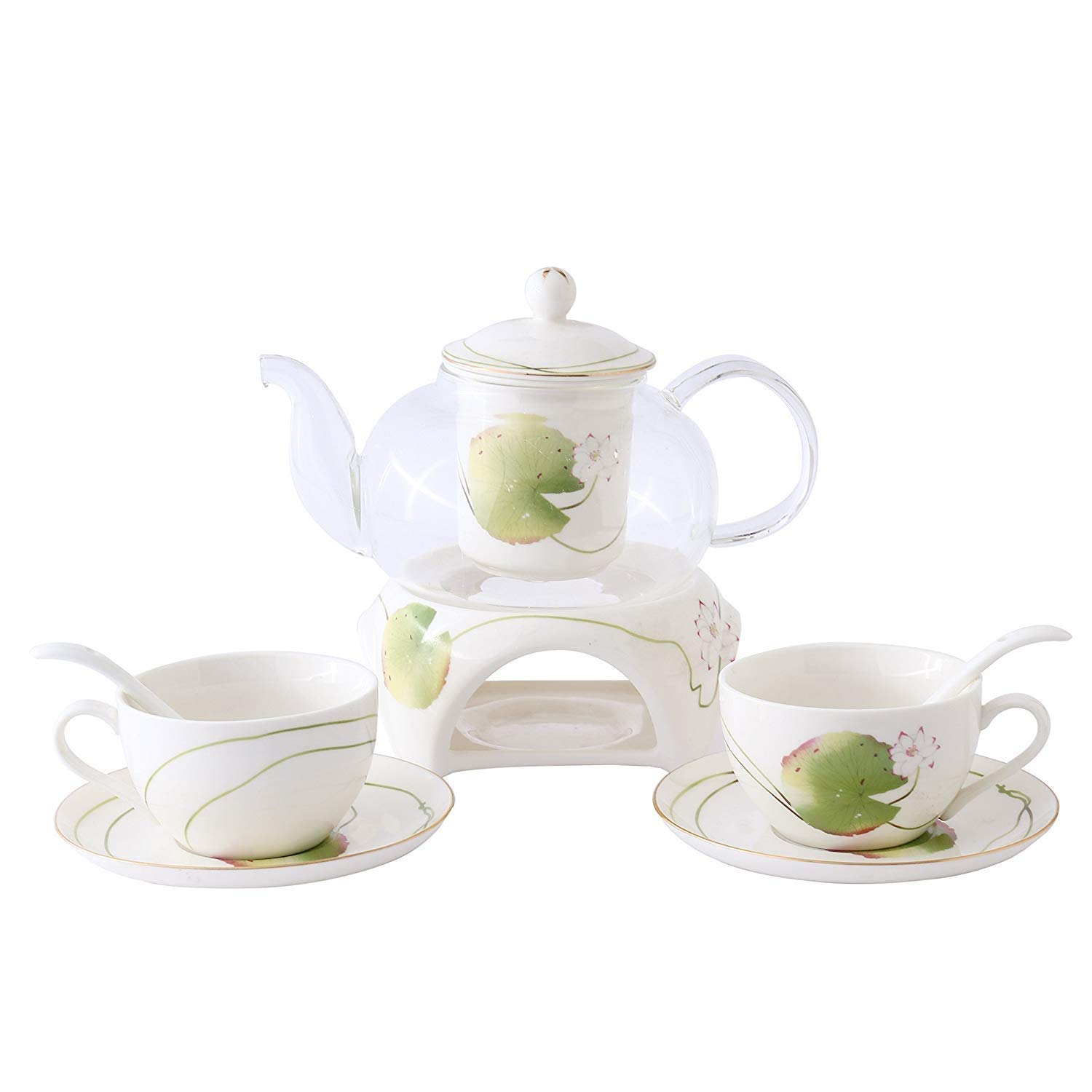 Set da tè da 10 Pezzi, Servizio da caffè, Set da tè Europeo Pastorale in Oro Placcato, Set di Tazze da caffè in Ceramica Bone China con teiera riscaldata, per Ragazze, re,