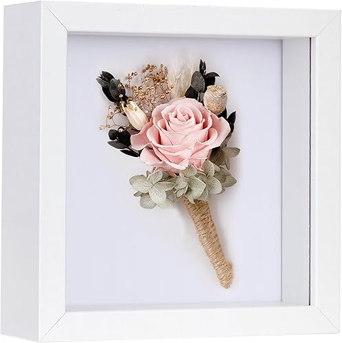 Califortree Marco de caja de sombra pequeña de 5 x 5 Caja de memoria para recuerdos de flores, medallas, fotos de boda y recuerdos, color blanco