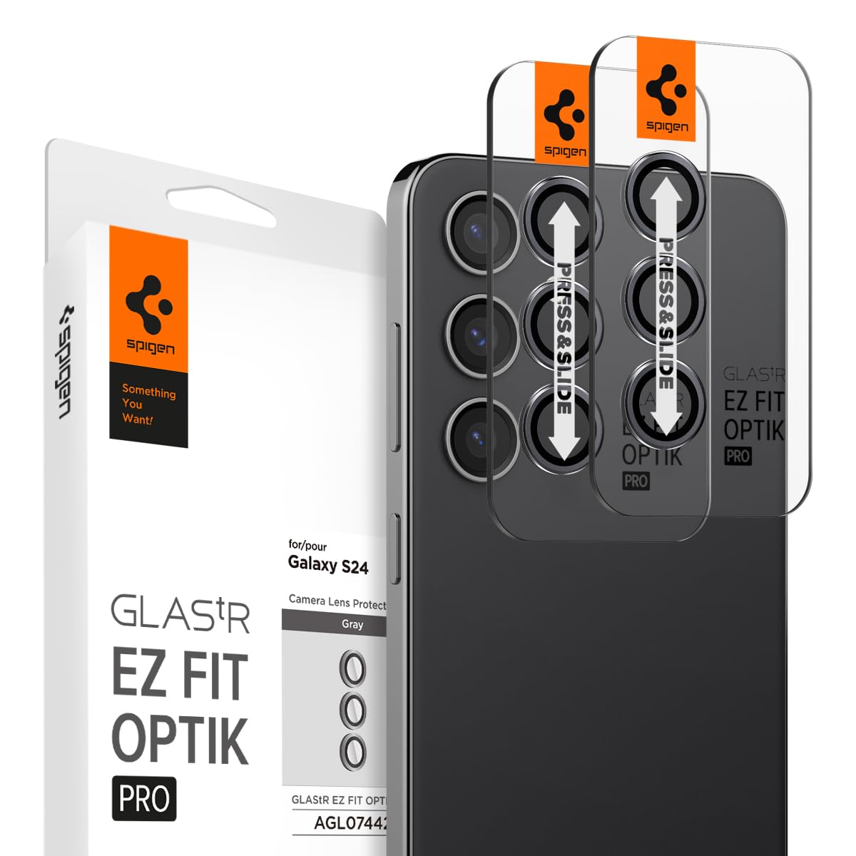 Spigen Camera Lens Screen Protector [GlasTR EZ Fit Optik Pro] Designed for Galaxy S24 [Case Friendly] - Onyx Black [2 Pack]