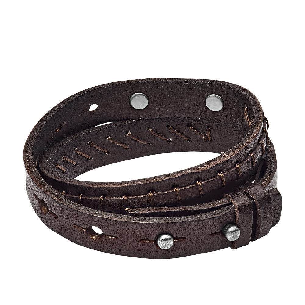 Fossil Herren Halskette aus Edelstahl und Leder 0.6 x 41.1 x 2.2 & Herrenarmband Doppelwickel in braun, JF87354040