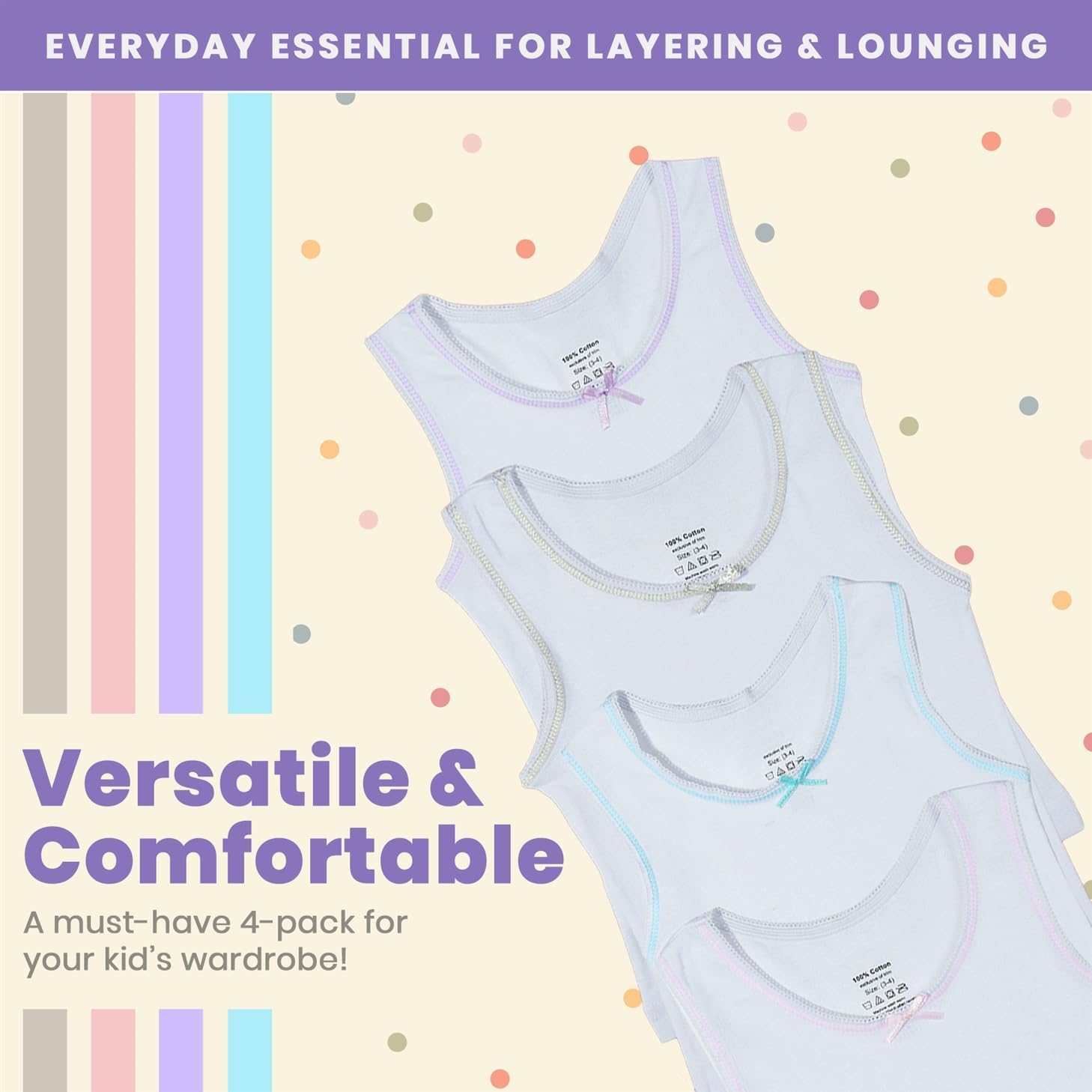 Buyless Fashion Tank Tops for Girls- Sleeveless Cami Tanks Cotton Undershirts for Dance Gymnastics Kids Toddler Size (4 Pack) - Image 6