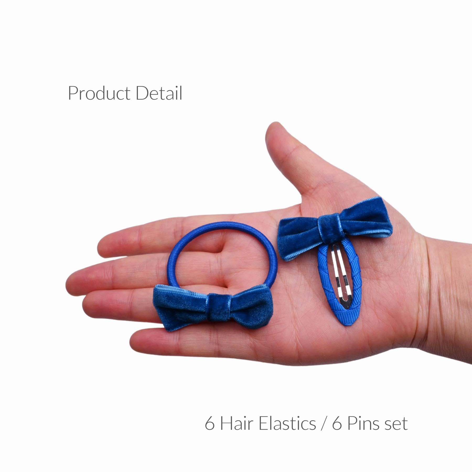 Basic Sense 12pcs Girls' Velvet Bow Hair Accessories - School Hair Clips & Hair Ties Set, Royal Blue, 1 count (Pack of 12) - Image 3