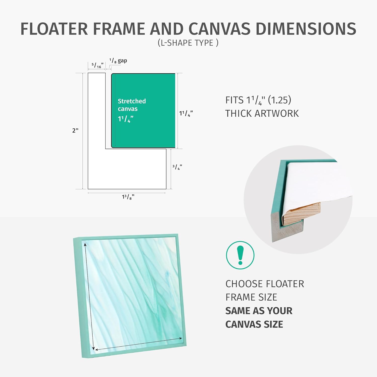 Pixy Canvas Floater Frame 24x24 for 1-1/4 (1.25) inch Deep Canvas Paintings/Canvas Prints/Wood Canvas Panels/Wall Art/Wall Decor/Home Decor/Artwork (White, 24 x 24 inch, Square)
