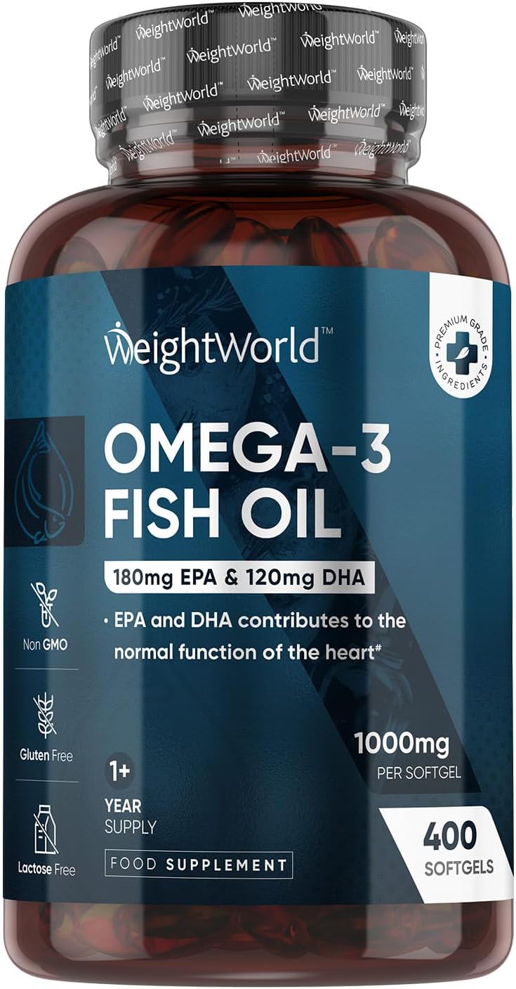 Omega 3 1000 mg Fiskolja 400 Softgels 1+ Års Förbrukning Essentiella Fettsyror EPA & DHA