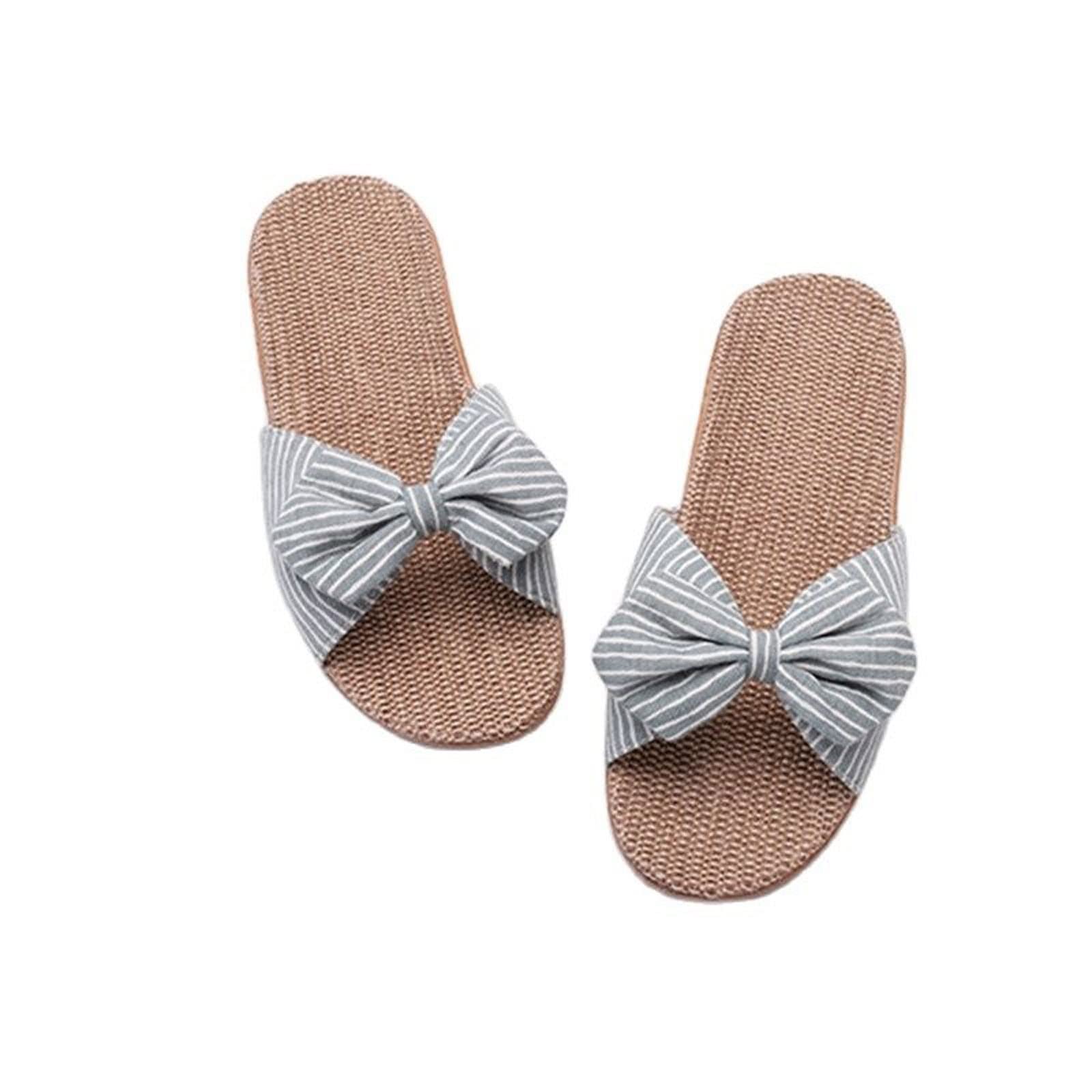 Pantuflas para mujer y mujer, informales, a rayas, con lazo floral, sandalias planas para interiores y hogar, chanclas