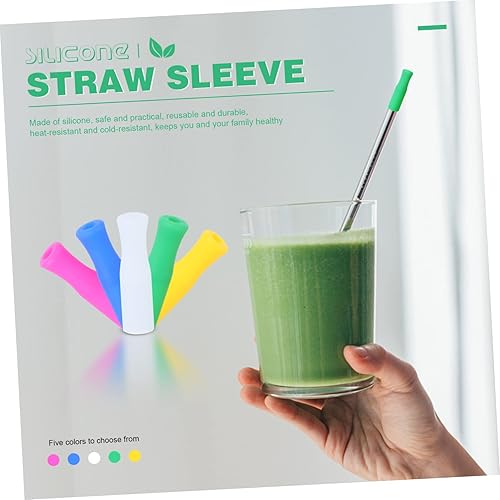Miniatura 6 de UPKOCH 25 pajitas de vaso con puntas de goma para pajitas de silicona, pajitas de acero inoxidable, cubiertas de paja de silicona de acero