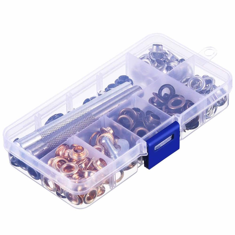 Kit punzonatrice for occhielli 200 set Kit passacavo da 1/4 di pollice, occhielli con occhielli in 4 colori con 3 strumenti di installazione e scatola di immagazzinaggio, facile da usare for teloni, t