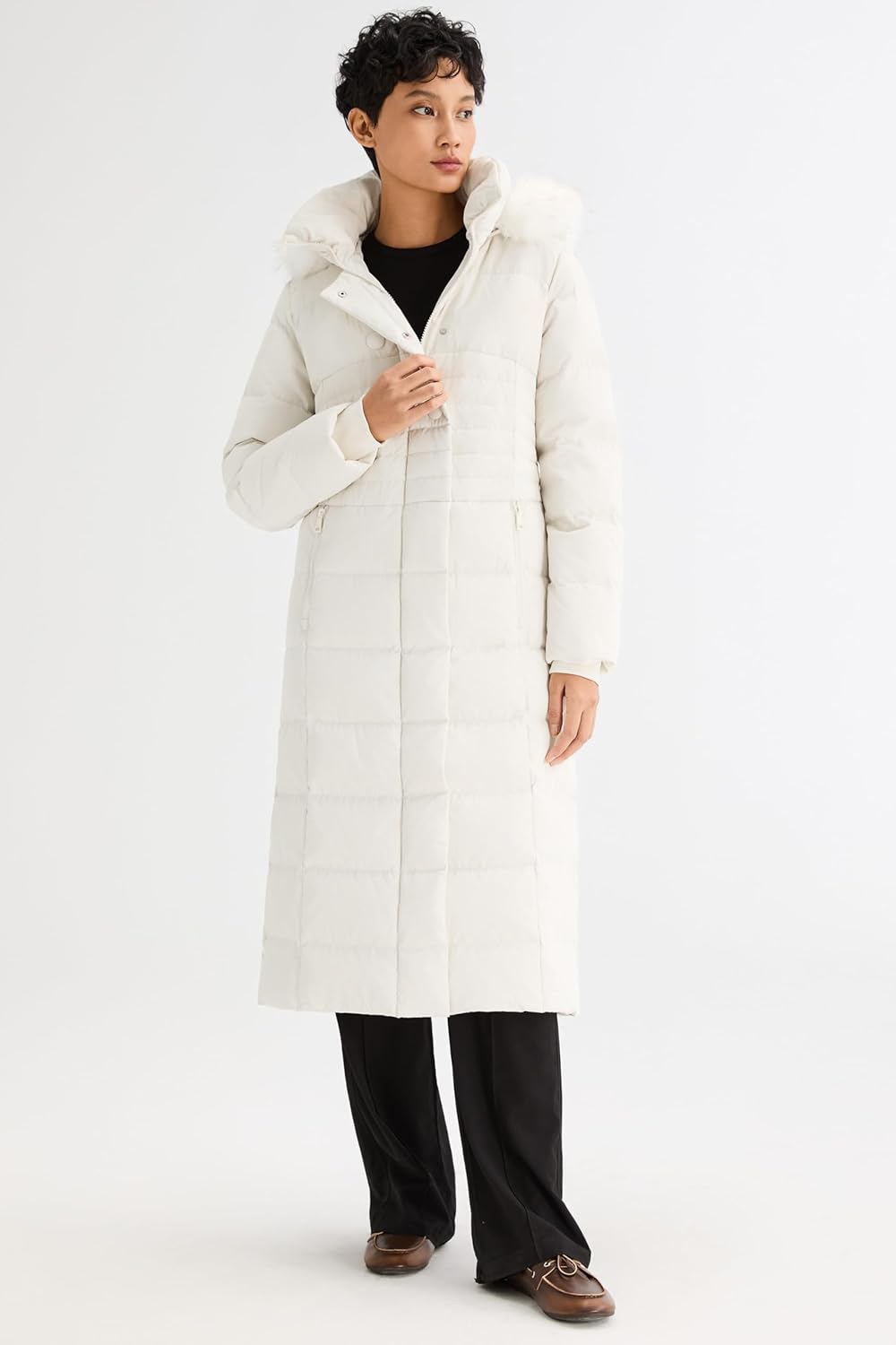 Orolay Women Warm Down Jacket with Hood Fur Long Puffer Coat - Image 6