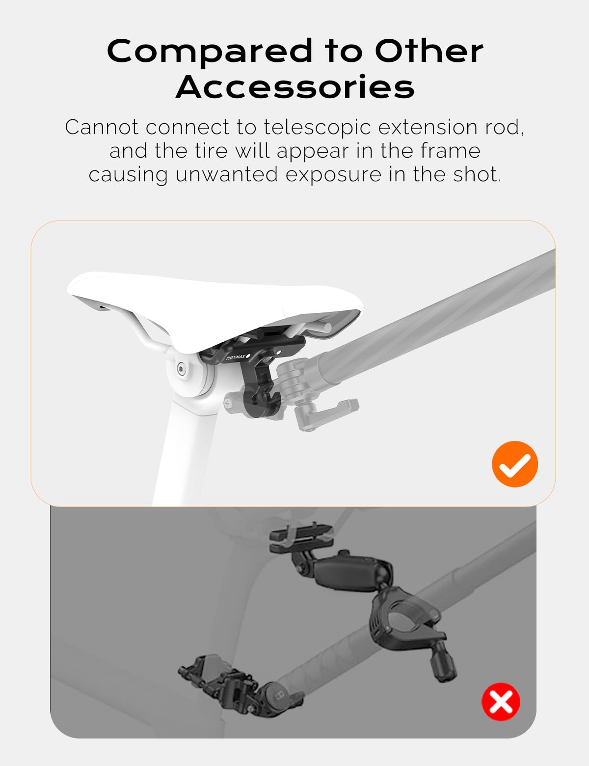 MOVMAX Bicycle Saddle Rails Connector, Compatible with Invisible Carbon Fiber Selfie Stick/Blade Arm for Insta360 X5/X4 /X3,Action Bike Seat Camera Mount,Insta360 Bike Accessories Shooting System