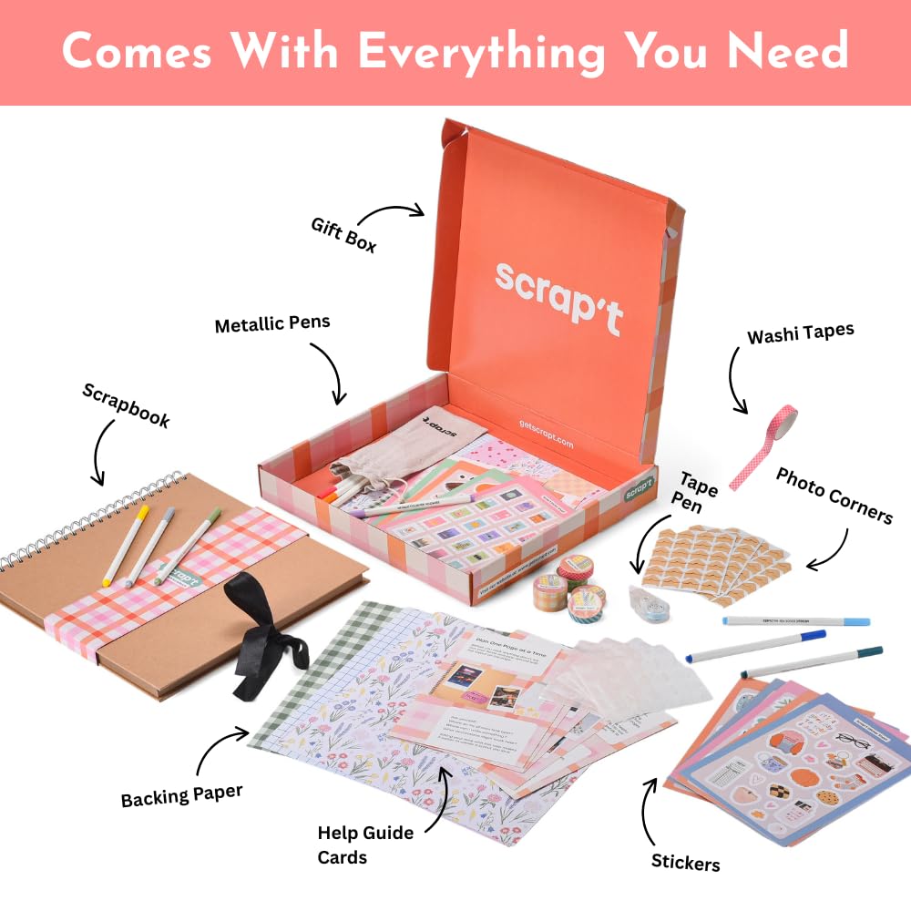 Kit de álbumes de recortes, álbum de fotos de 80 páginas, álbum de recortes, capacidad para más de 300 fotos, con bolígrafos metálicos, más de 200 calcomanías, bolígrafo de pegamento, cintas Washi