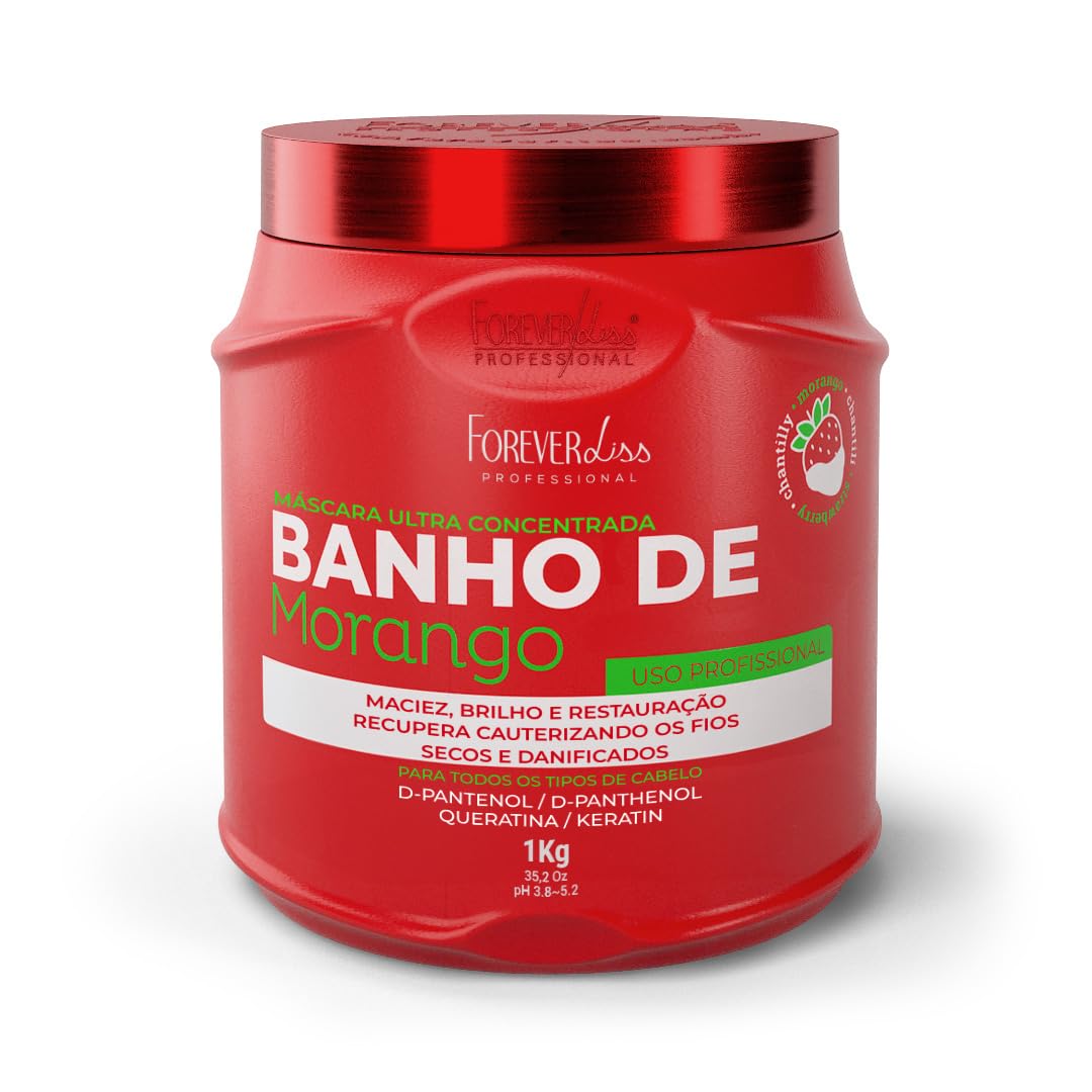Forever Liss - Linha Banho de Verniz Morango - Mascara Nutricao e Brilho 1000 Ml - (Colección de baño de barniz de fresa - Red de máscara nutrición y brillo 35 oz)