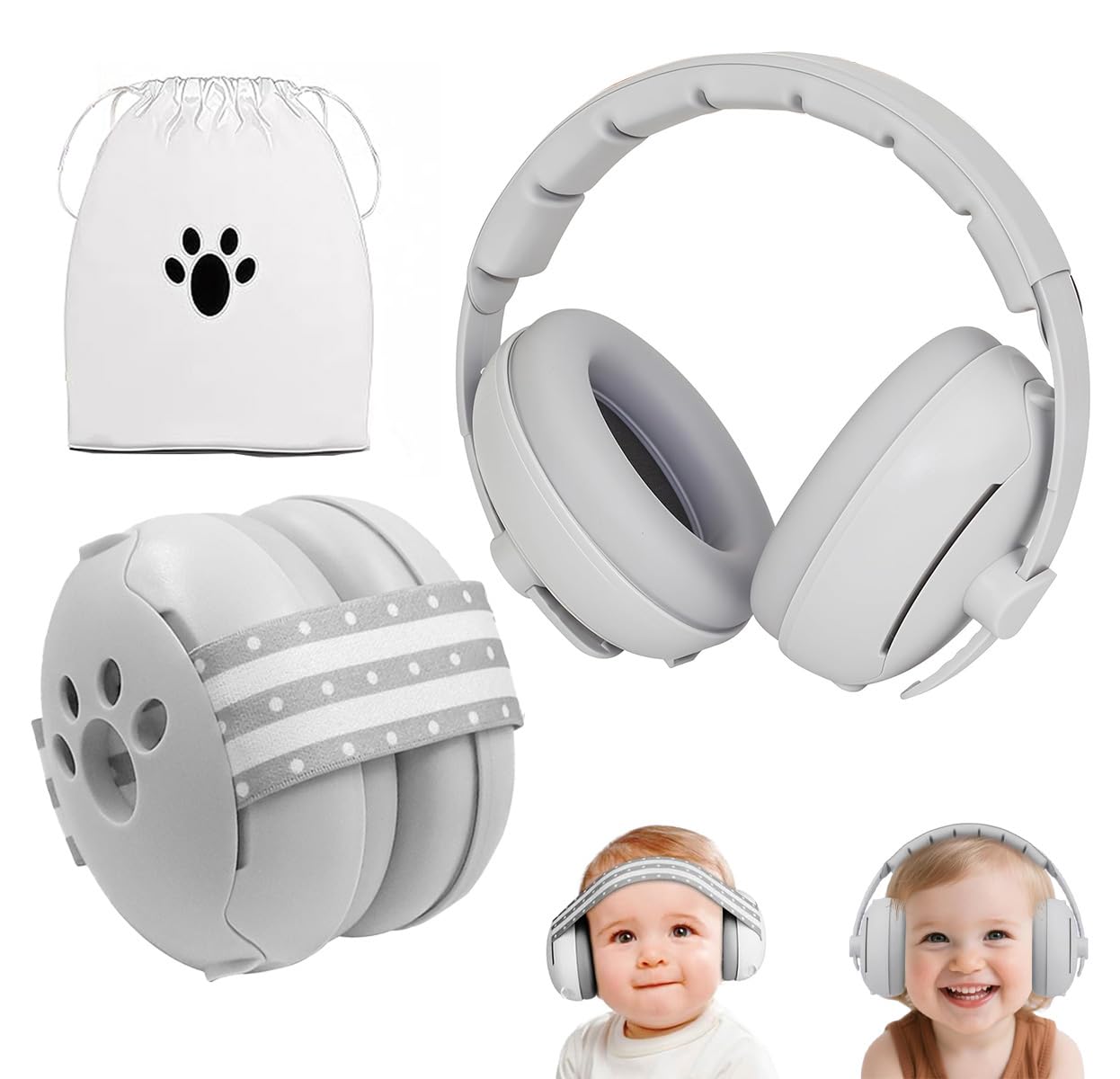 YingErTool Gehörschutz Baby, 2 In 1 25db Lärmschutz Kopfhörer Kinder, mit Geräuschunterdrückung, Baby Gehörschutz Ohrenschützer für Bis 48 Monate ideal für Alltag & Reisen (Grau)