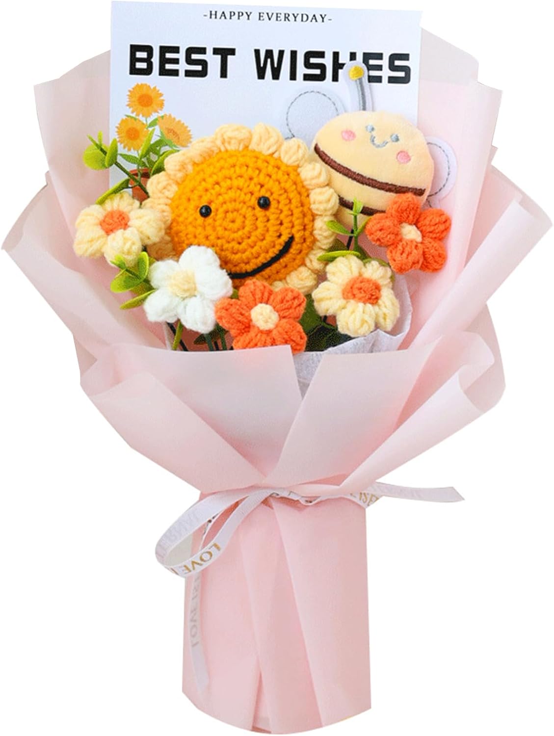 Crochet Flowers with Bunny, Cute Plush Rabbit Easter Gift,Knitted Rose Bouquet Pink, Cute Handmade Flowers Gift for Women Girl Daughter Dancer Birthday Graduation Home Decor (Pink)