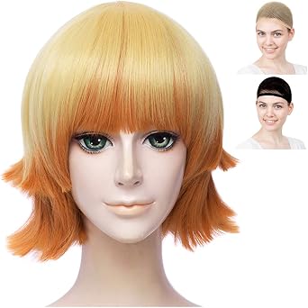 CaseEden Cosplay Wig, Zenichi Gassuma, Short, Gradient, Gold, Blonde, White Mercche Wig Net Set of 2 |  2