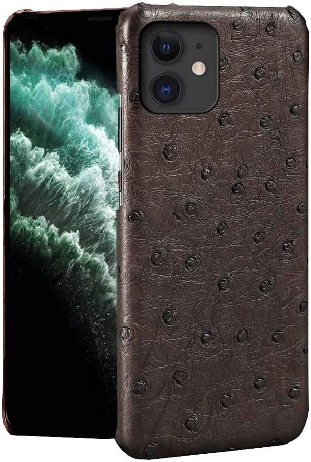 Coque en cuir d'autruche iPhone 12 Pro luxe bleu antichoc - 7