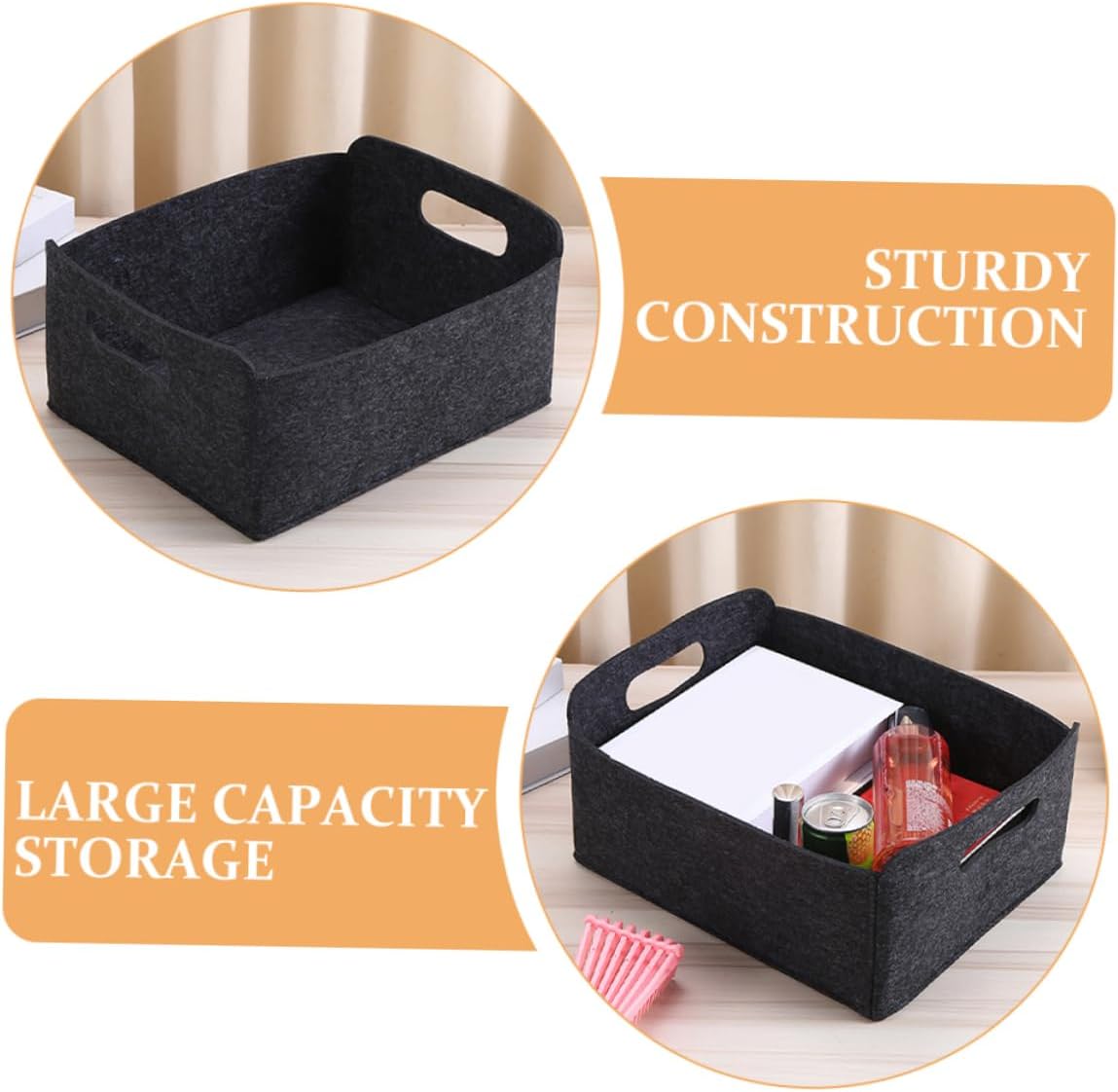 4pcs Felt Storage Baskets Organizer Bins for Clothes Toys Books and Nursery Convenient Handles for Home Office Car Organization