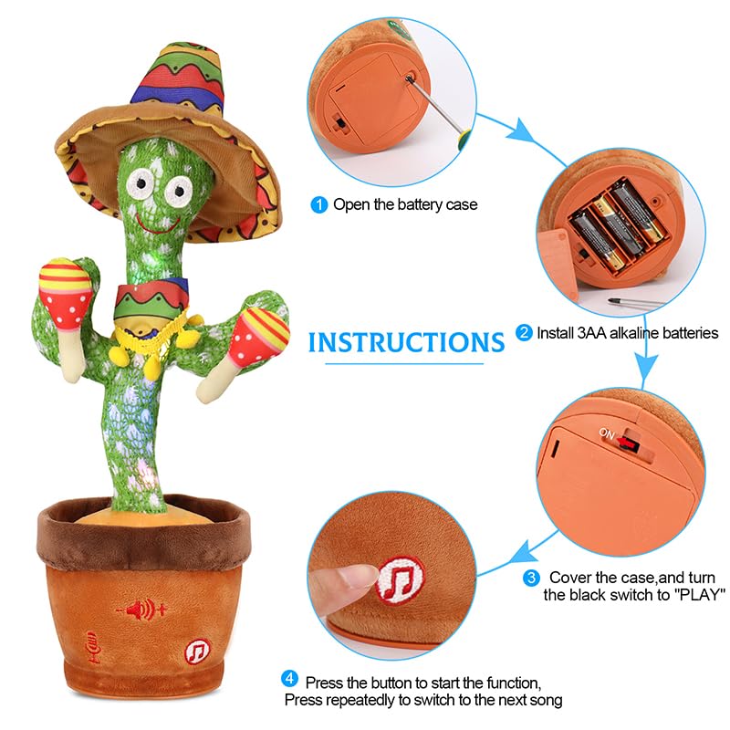 seOSTO Volume Adjustable Singing and Dancing Cactus Toy Repeat What You Say, Talking Cactus Plush Toy Recording, Singing Cactus Toy for Baby Encourage Speech for Kids Gifts