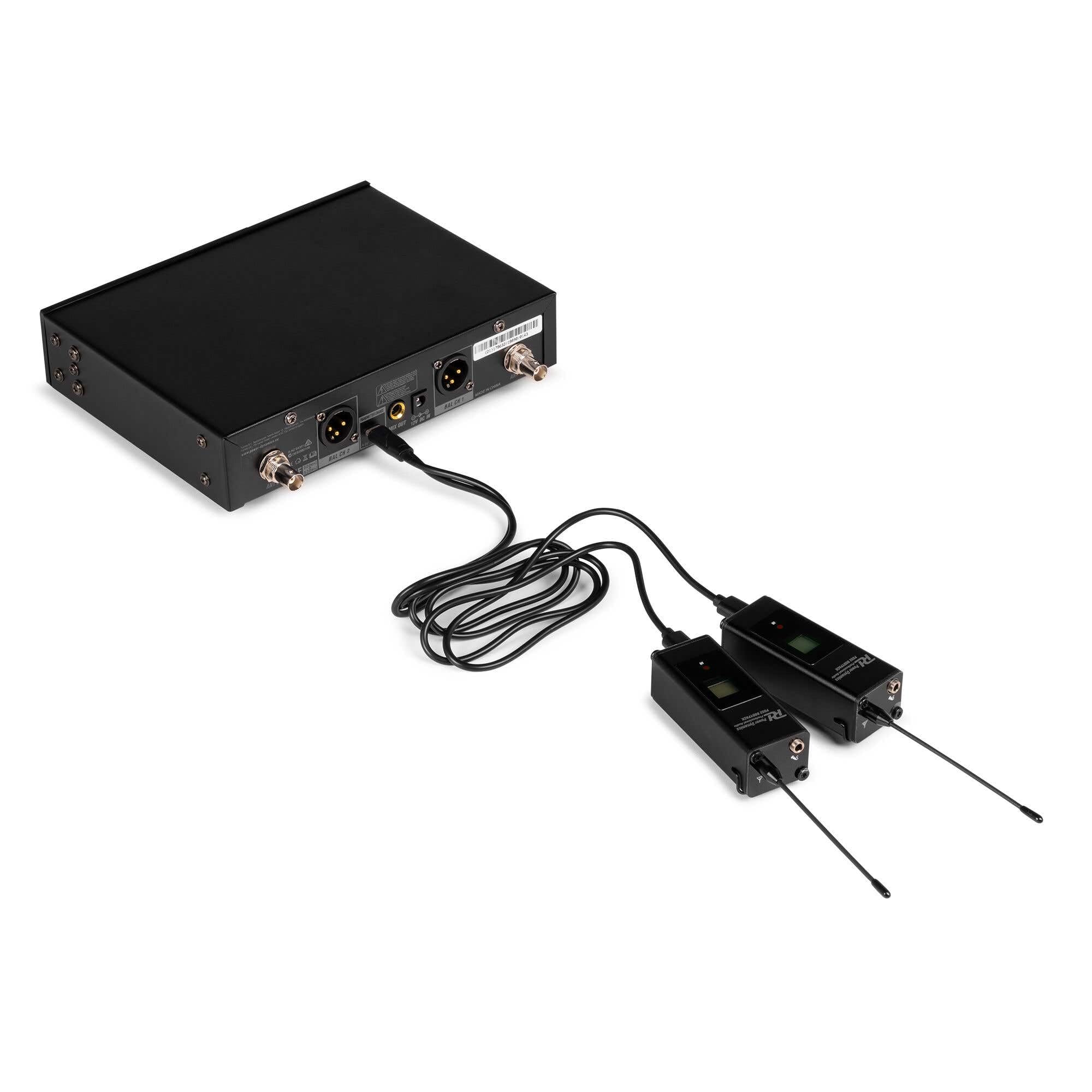 Power Dynamics PD522B - Sistema microfonía UHF Profesional con 2 petacas, Diadema y Solapa, 100 Canales, Receptor con Salida XLR, baterías Recargables, Montaje en Rack, sin Licencia