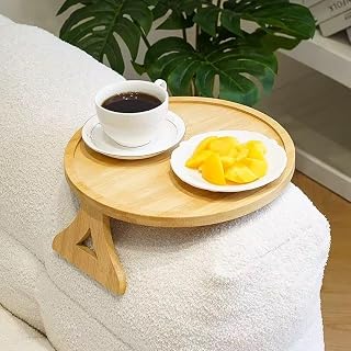 ARVALE Bambu Koltuk Kenarı Sehpası Dikdörtgen Koltuk Üstü Takılabilir Yan Sehpa Kahve Atıştırmalık Tepsi (Yuvarlak)
