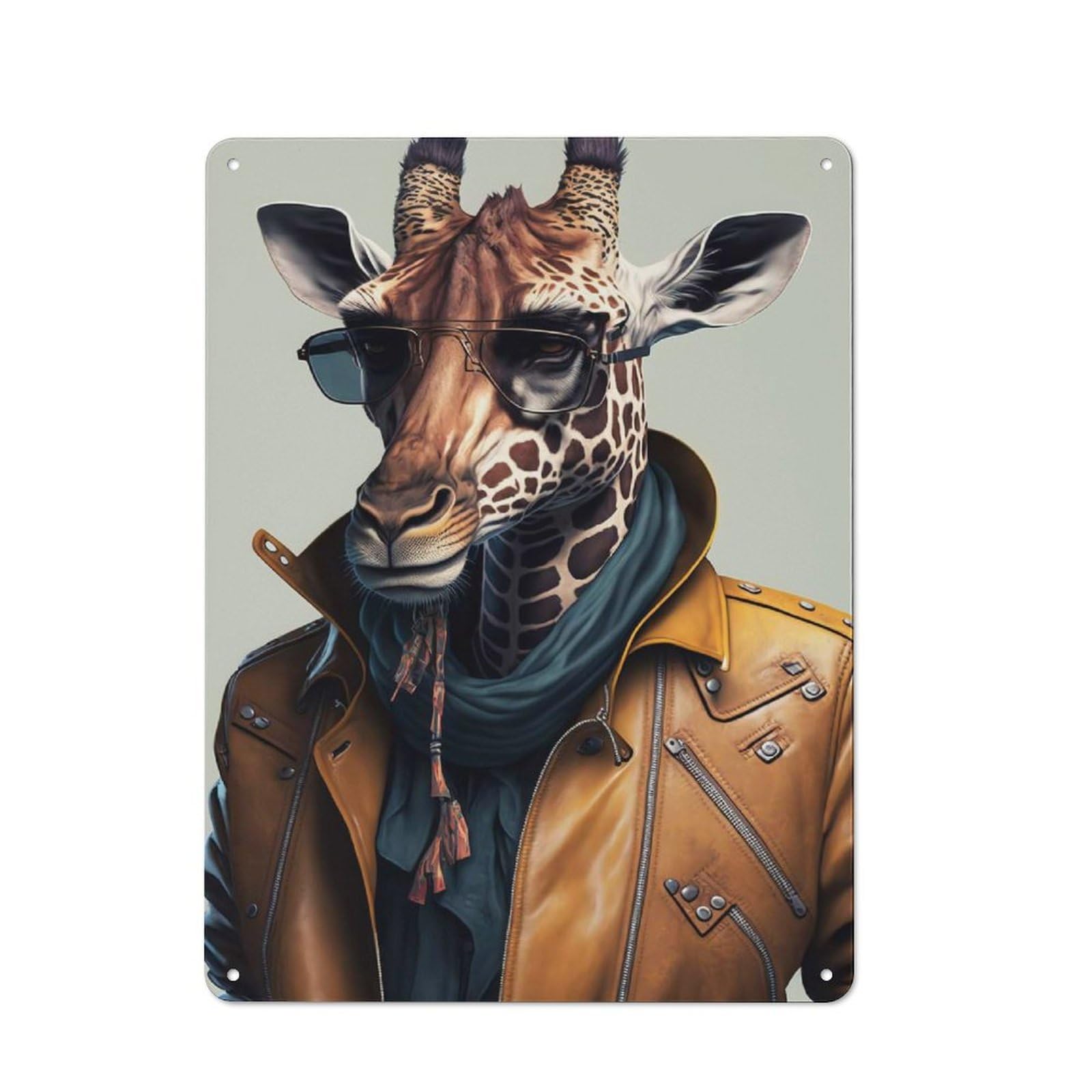 Junmoney Style Street Smart Giraffe Vintage Tin Wall Plaque 40X30cm For Hobby Room Or Studio, A Decorative Metal Sign For Hobby Rooms And Studios