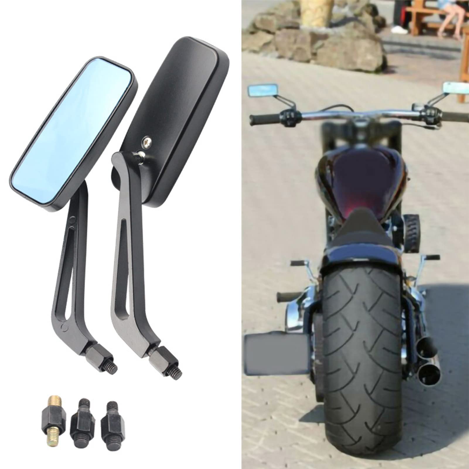 KIMISS Lustro motocyklowe prostokątne uniwersalne 2 szt. dla motocykla - aluminiowe lusterko boczne na kierownicę, lusterko tylne