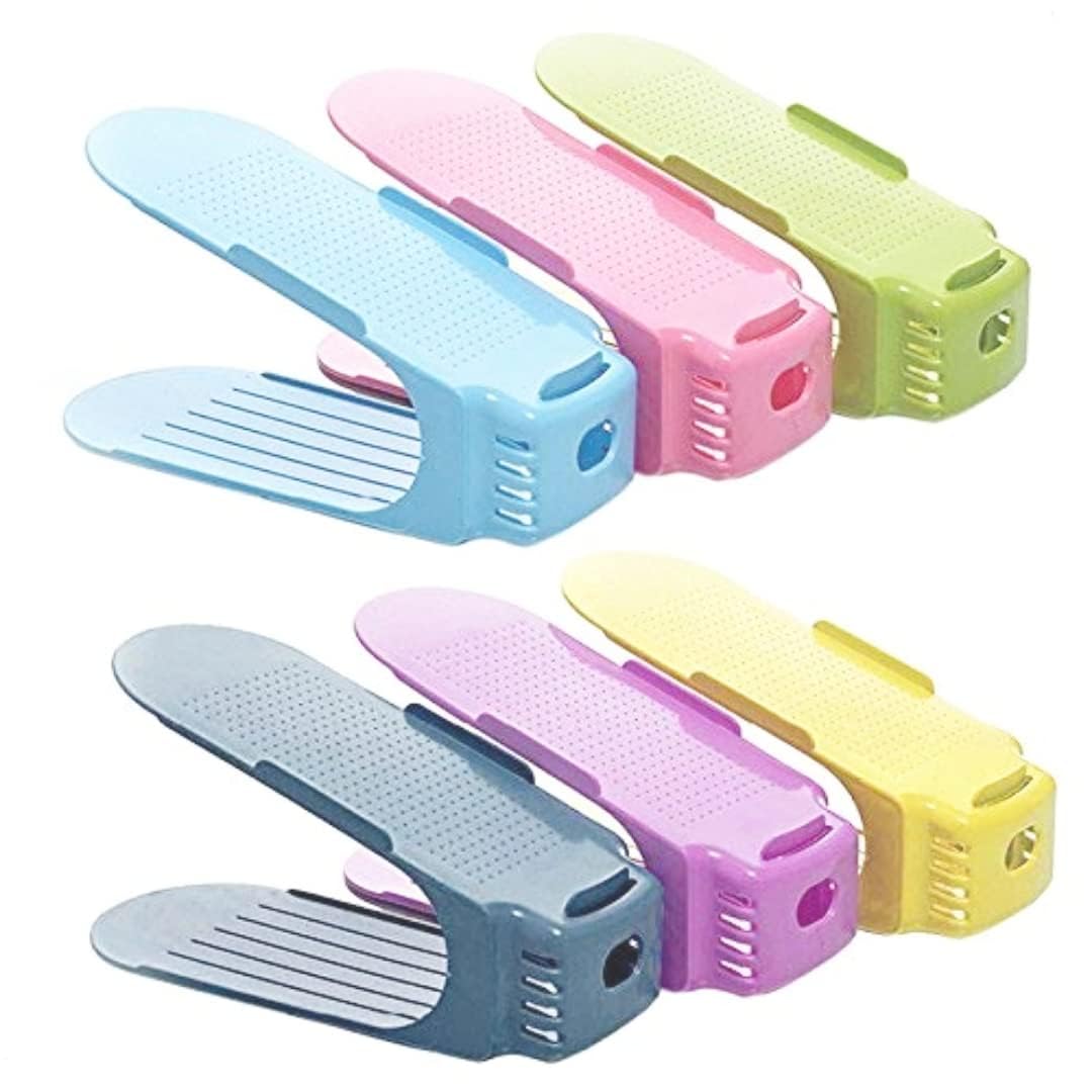 Plastic Shoe Slots Organizer Space Saver – Adjustable Double Deck Shoe Rack for Closet, Wardrobe & Home | Foldable Stackable Shoe Storage Stand for Small Spaces (Set of 6)-image-44