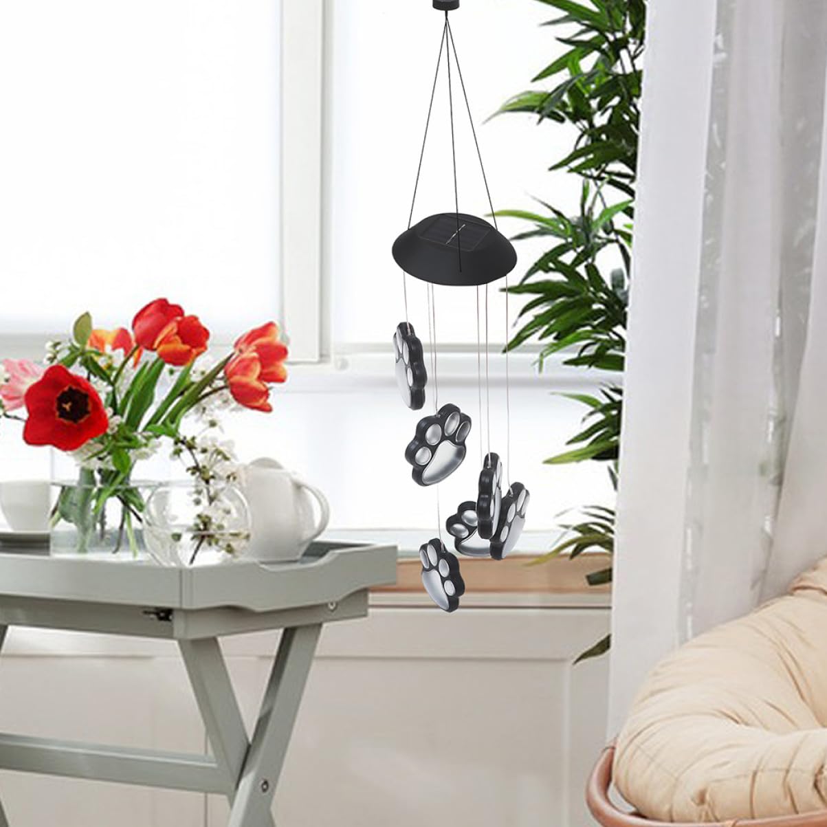 TOYANDONA 2 Zestawy Solarnych Lamp Ogrodowych z Dzwonkami Kształcie Łapek Wodoodporne Ozdoby Do Zawieszenia Patio Tarasie i Ogrodzie Łatwe Utrzymaniu i Odporne Warunki Atmosferyczne