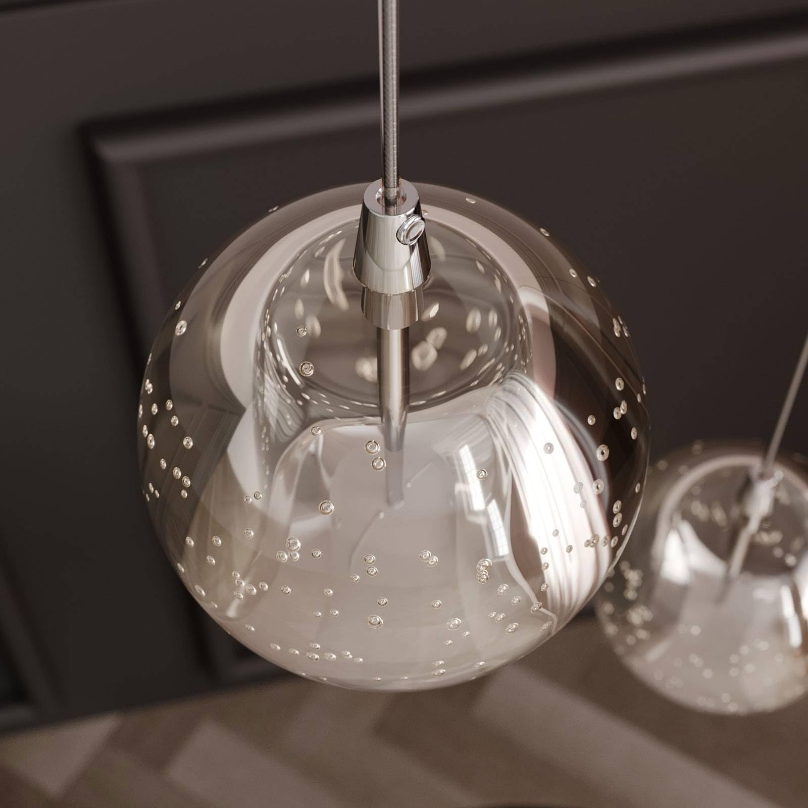 Lucande LED Esstisch Pendelleuchte Glas chrom, Hängeleuchte Esszimmer 15W Hängelampe Wohnzimmer Schlafzimmer Esszimmerlampe Pendellampe