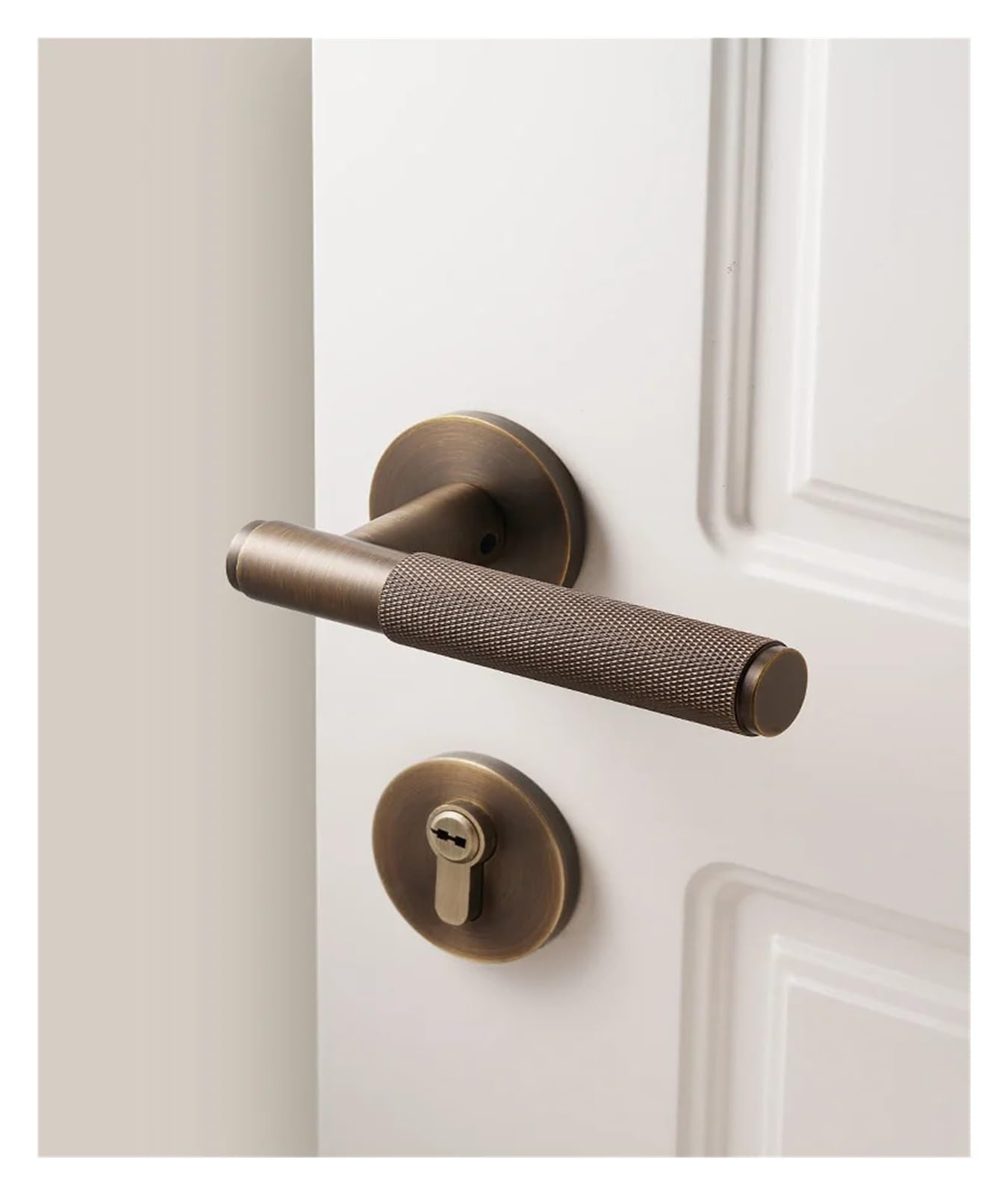 Dooroom-Juego de cerradura de puerta de latón, cerradura de privacidad de paso simulado moleteado, dormitorios, salas de estar, baños(Magnetic 7255 Lock)