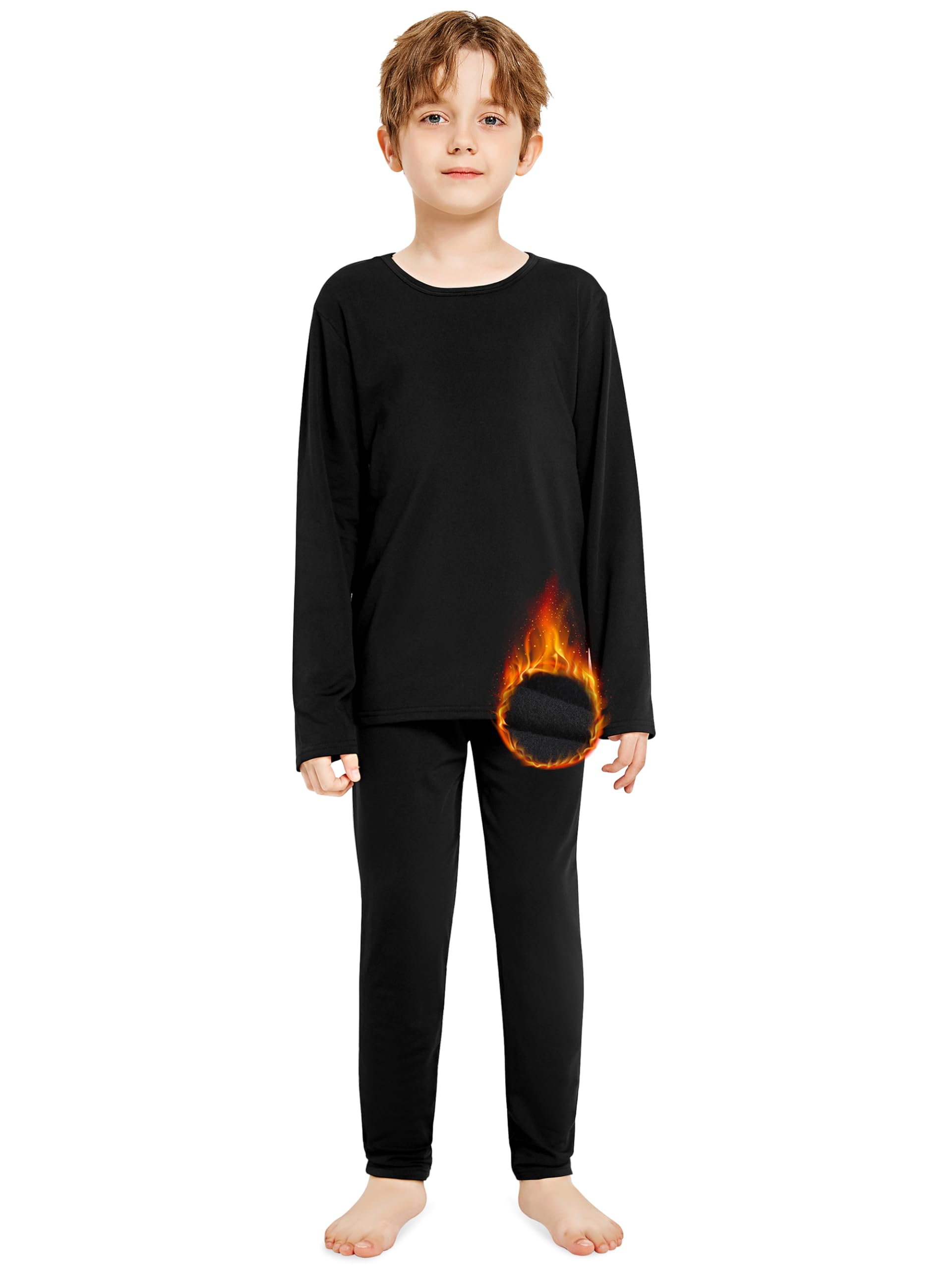 ResintaKids Boys Thermal Underwear Set - Fleece Lined Base Layers Top & Bottom Toddler Long Johns for Cold Winter