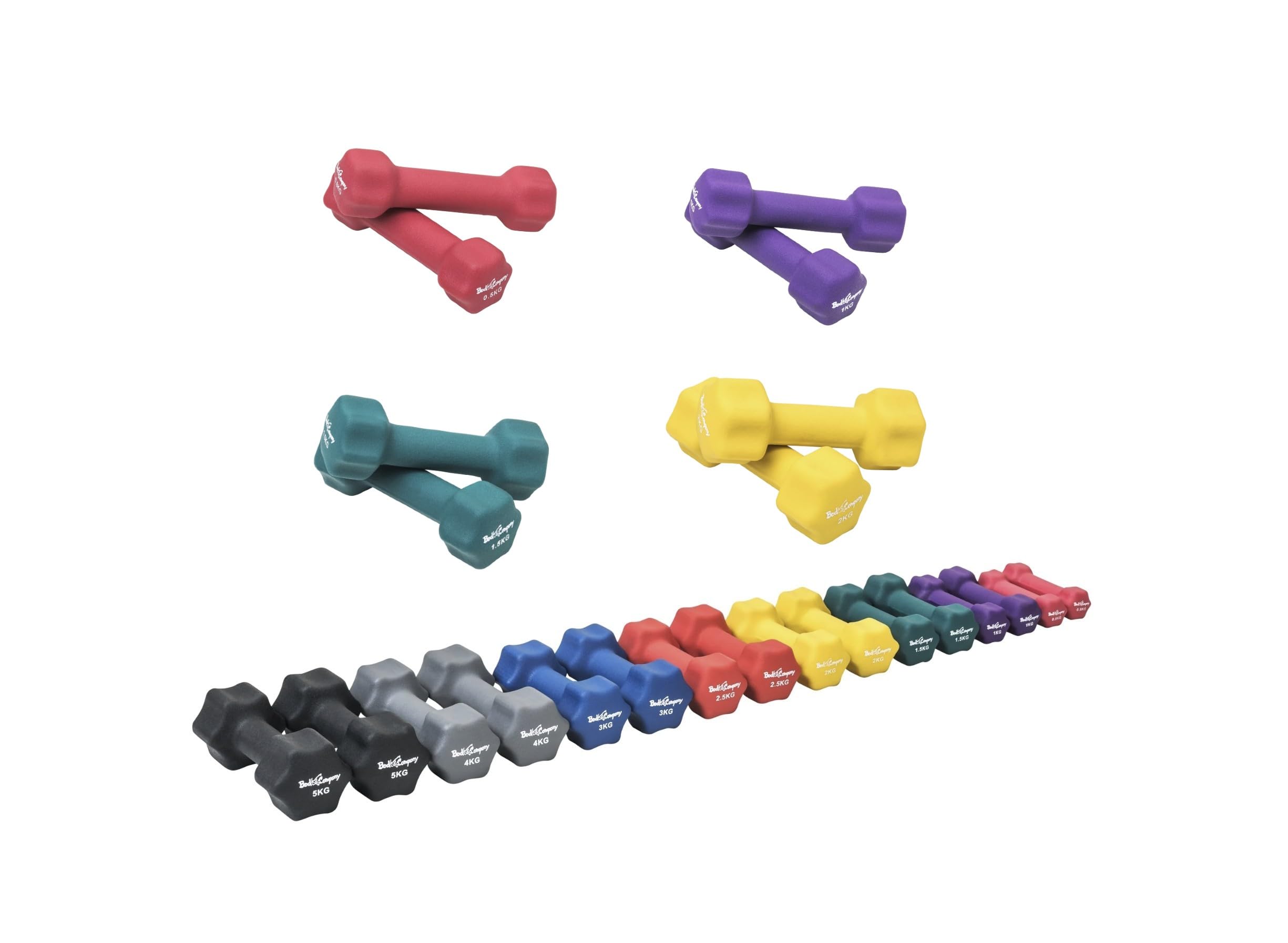 Bad Company Neoprenowe hantle do aerobiku, gimnastyki i fitnessu, 2 x 0,5 kg + 2 x 1 kg + 2 x 1,5 kg + 2 x 2 kg