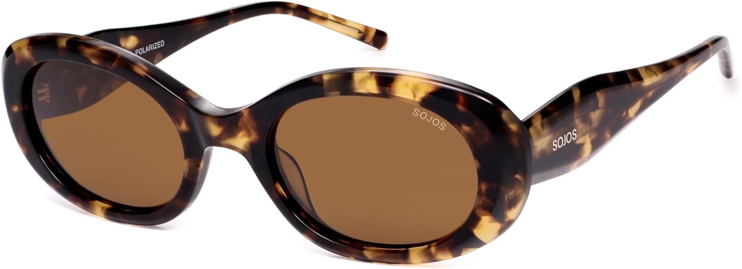 SOJOS Acetate Oval Polarized Sunglasses for Women Retro 90s UV400 Protection Sun Glasses SJ3126