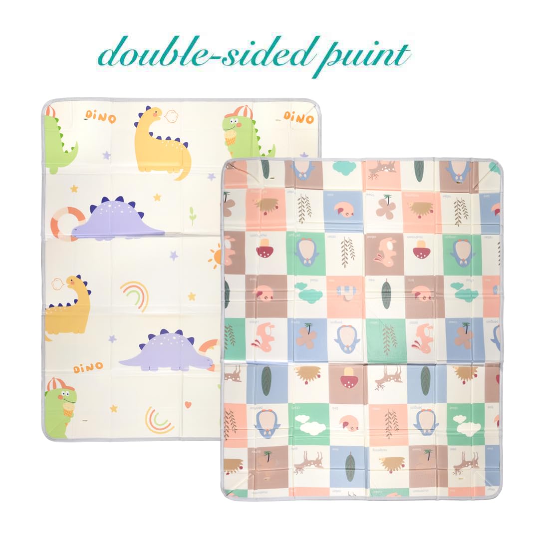 TARKAN Foldable Baby Play Mat with Raised Borders, Double-Sided Design, 140 x 180 cm x 7mm, Dinosaur and Penguin Pattern - Image 4 thumbnail