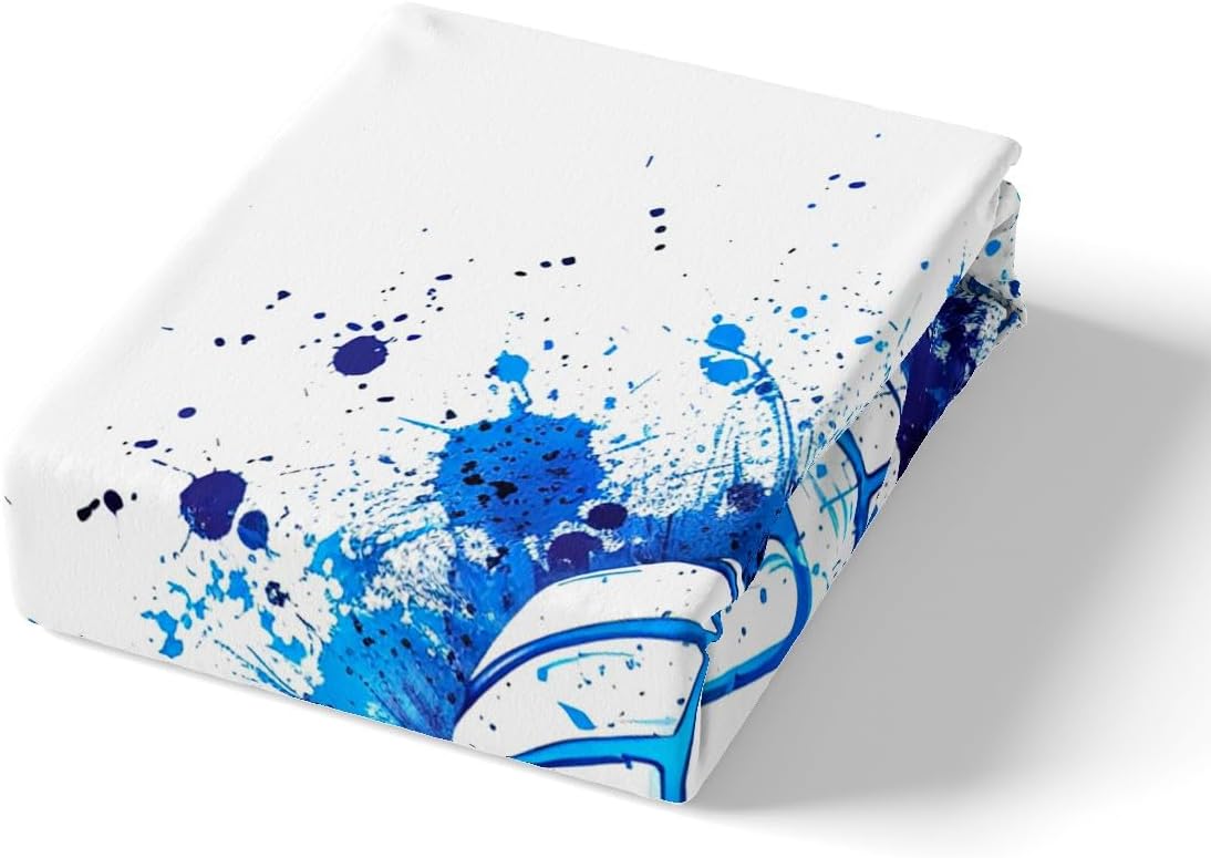 Castle Fairy Volleyball Sheet Set Kids Boys Girls Sports Games Fitted Sheets Set Full Size Blue Watercolor Bedding Sheet Sets Includes 1 Flat Sheet,1 Fitted Sheet,2 Pillowcases