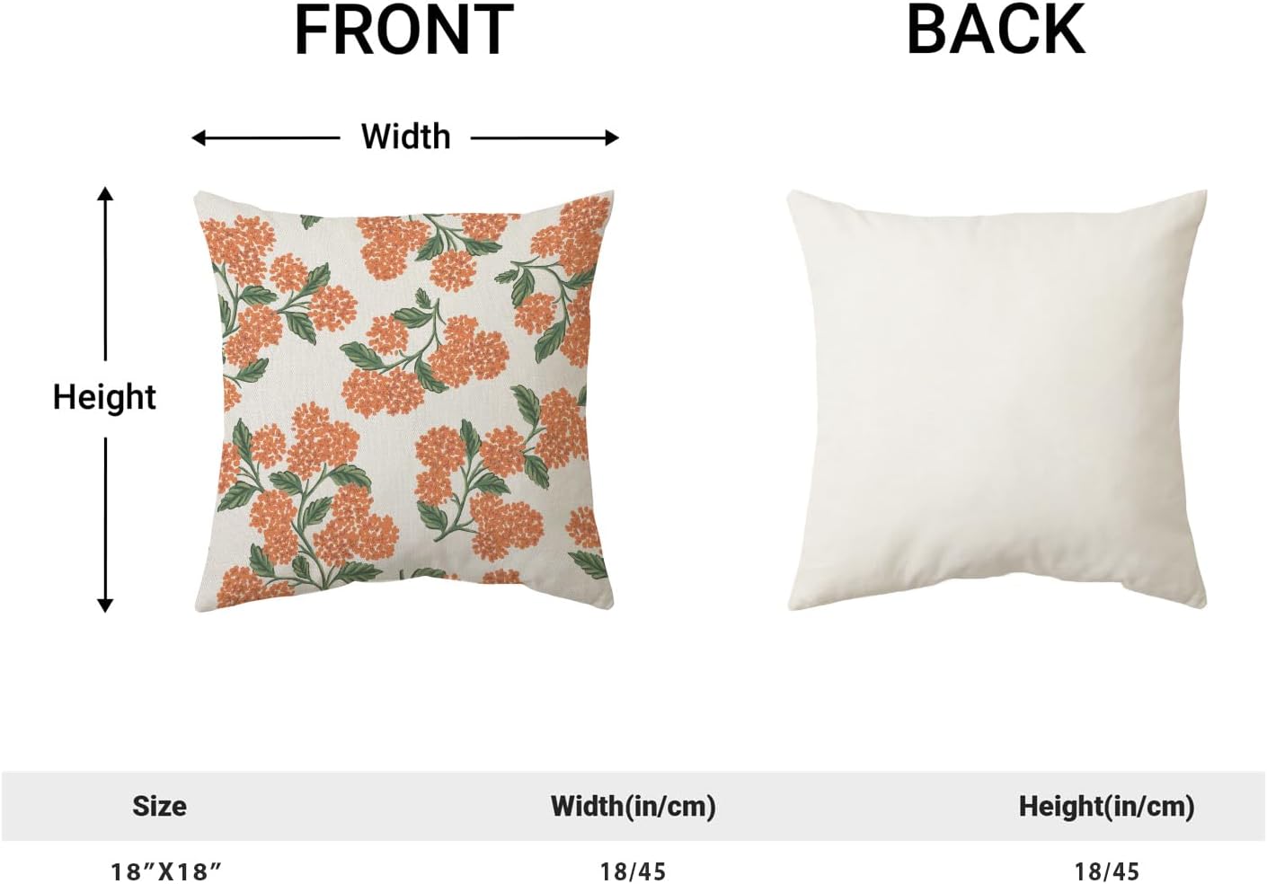 Burnt Orange Floral Pillow Covers 18x18 Inch Set of 2 Fall Outdoor Burnt Orange Hydrangea Floral Throw Pillows Decorative Fall Vintage Flower Pillowcase Linen Cushion Cases for Bed Sofa Couch image 4