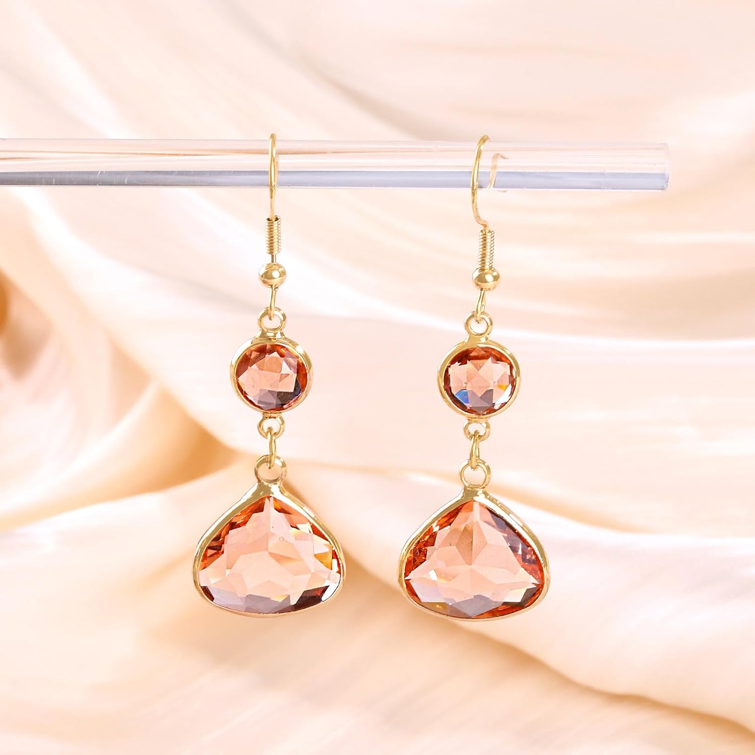 Trendy Cute Sapphire Blue Pink Green Earrings for Women Gold Dangle Earrings Blue Topaz Earrings Handmade Aquamarine Earrings Drop Earring for Women - Image 5