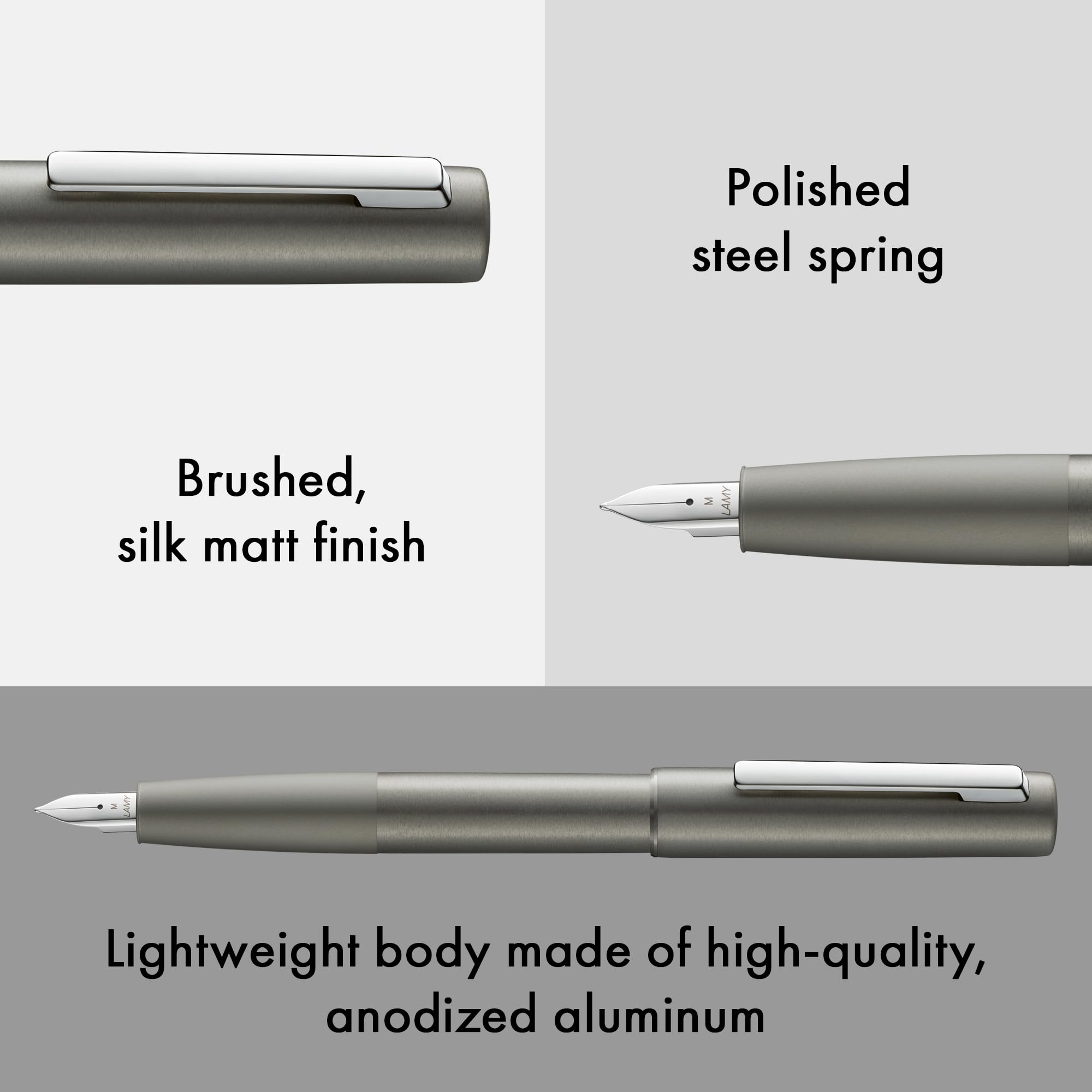 Lamy Stylo plume aion graphite – stylo plume moderne dans un boîtier en alu anodisé, léger et sans soudure – clip en acier inoxydable et plume acier de largeur M – cart. d'encre bleue T10 incl.
