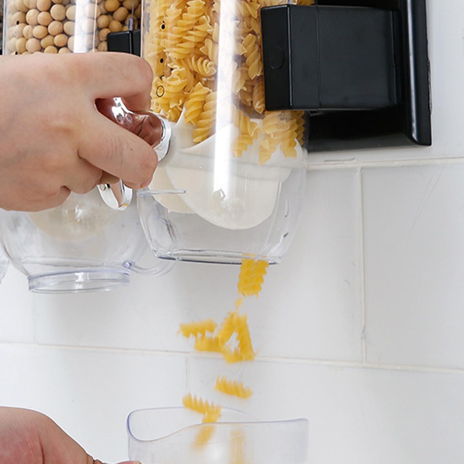 Syfunlv Double cereal dispenser, wall-mounted cereal dispenser, 29.2×31cm Mit Verschlussbecher,2L Kunststoff,rotary system, BPA-free, practical storage für nuts,Cornflakes und Süßigkeiten