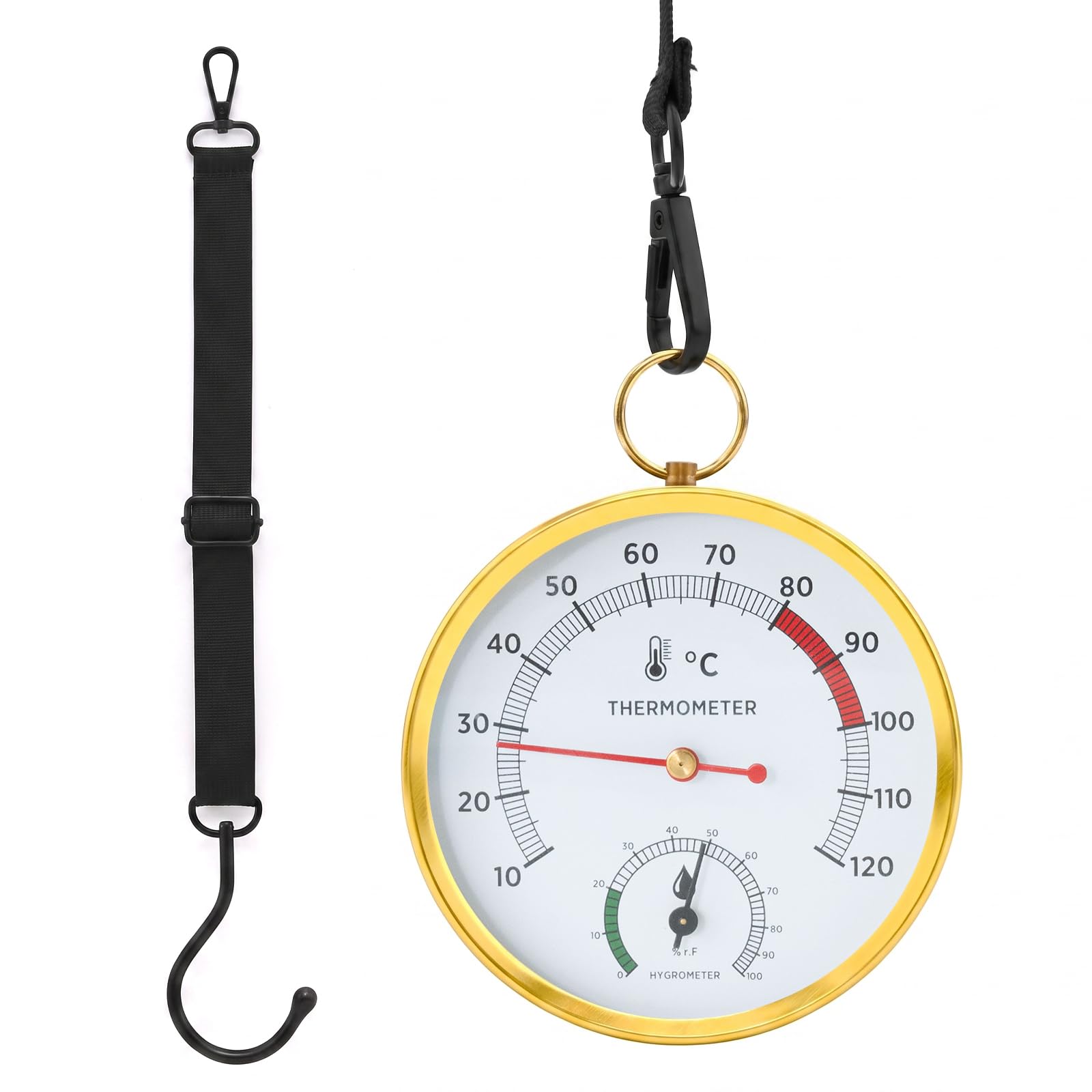 Sauna Thermometer Hygrometer 2-in-1 bis 120°C mit Aufhängehaken, 1 Stück Analoges Präzisions-Thermometer für Dampfsauna & Heimsauna, Saunazubehör Innenthermometer